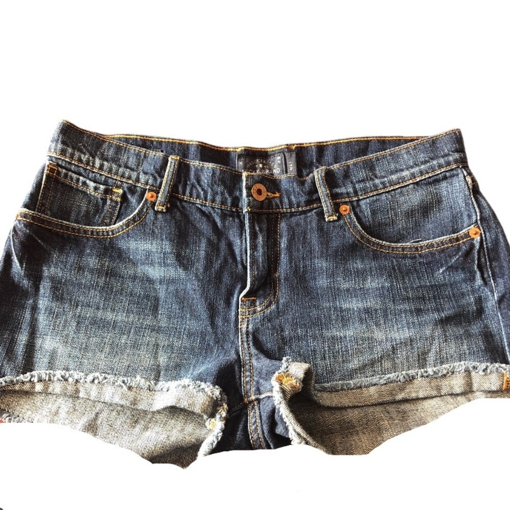 Lucky Brand Denim Shorts Sz 4 Womens Blue Distressed Frayed Hem Casual‎